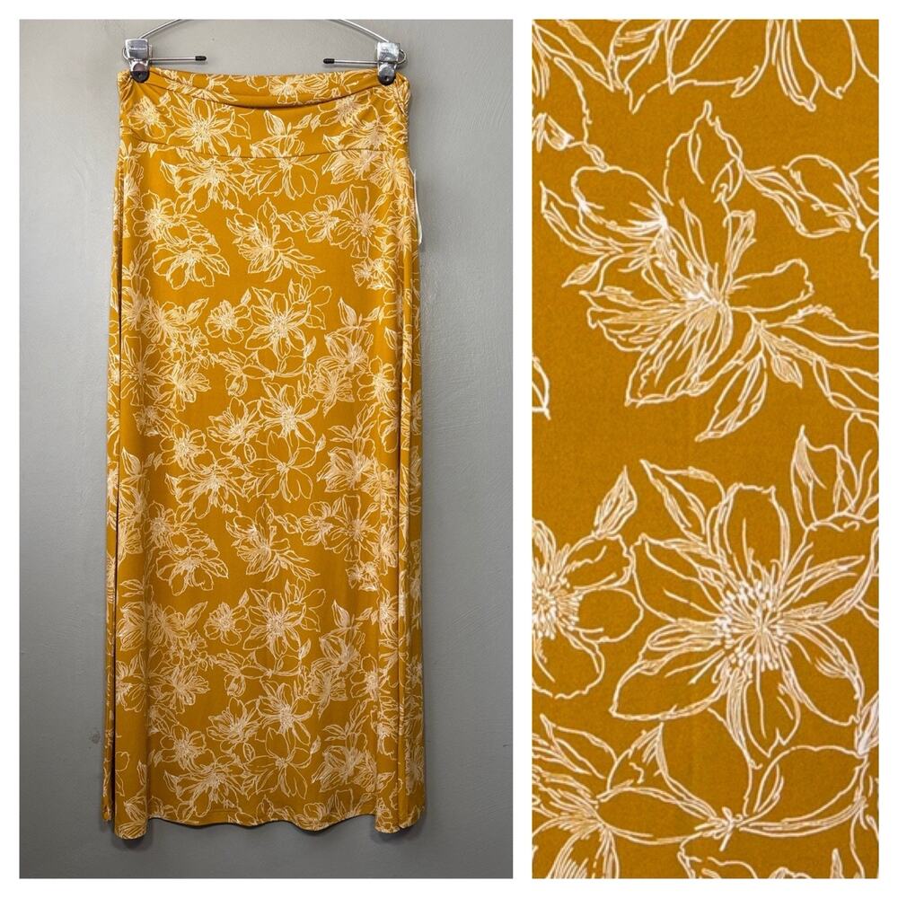 Gilli Maxi Skirt Size XLP Petite XL Delina Knit Mustard Floral Summer Vacation